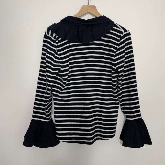 Anne Fontaine Coquillage Striped Bell-Sleeve Ruffle Top - Picture 12 of 16